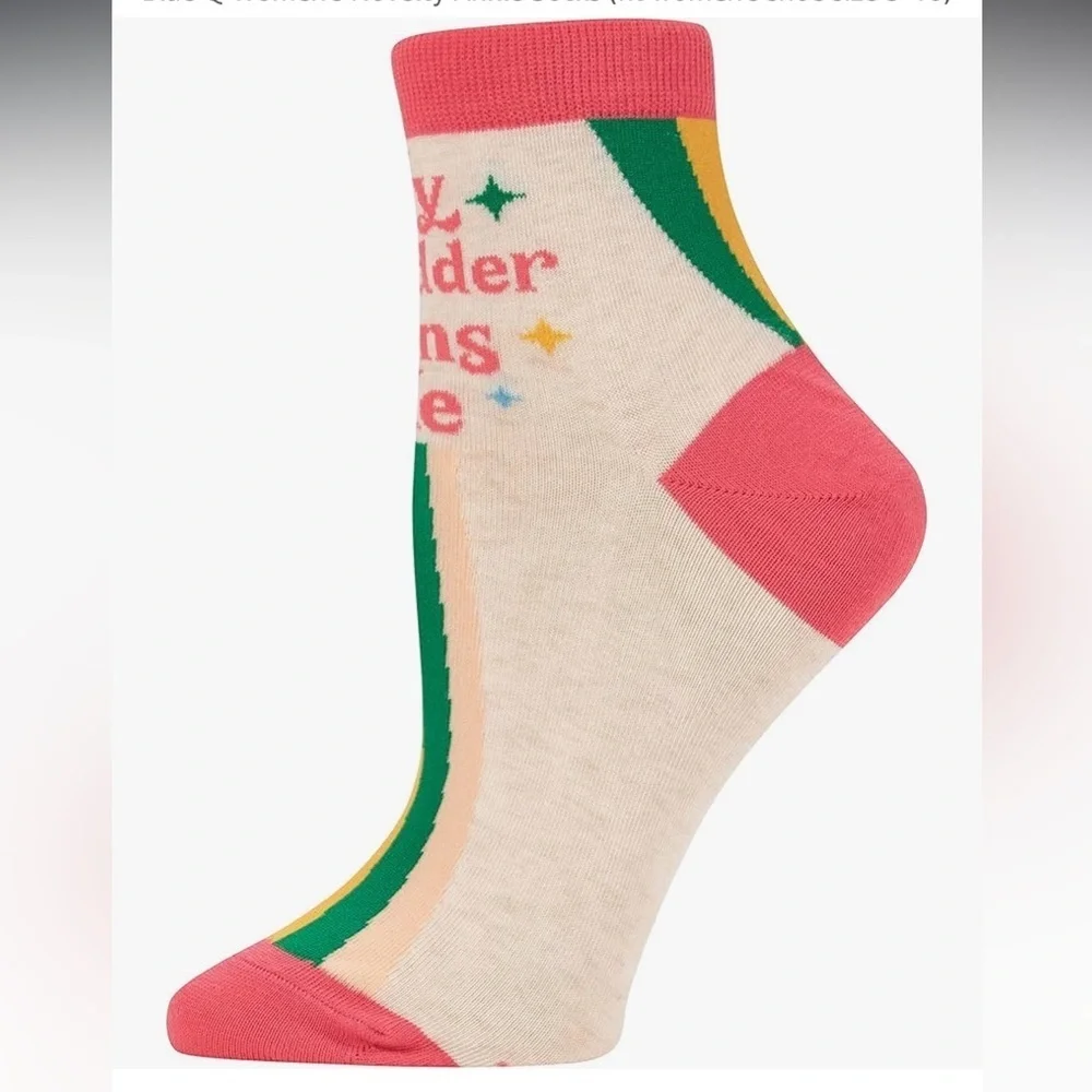 Blue Q My Bladder Owns Me Women's Novelty Ankle Socks Multicolor Rainbow Funny